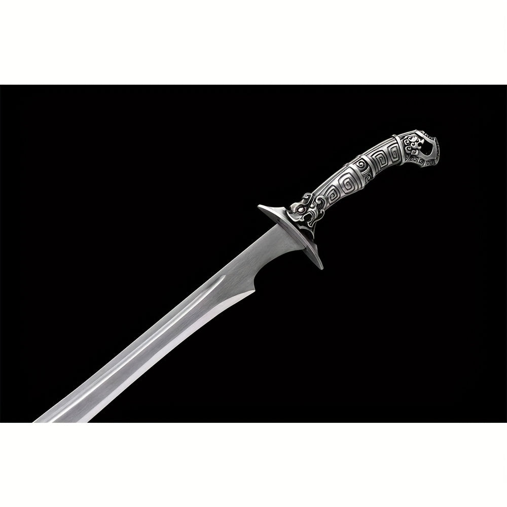 Han Jian · Silver Alloy Handle Cloud Scroll Relief Double-Edge Sword