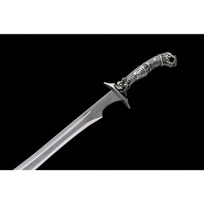 Han Jian · Silver Alloy Handle Cloud Scroll Relief Double-Edge Sword