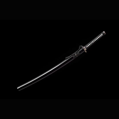 Dragon Plum Katana with Real Hamon | Full Tang Twist Damascus Steel Gold Silver Gilded Copper Fittings Lacquered Wood Scabbard 102cm