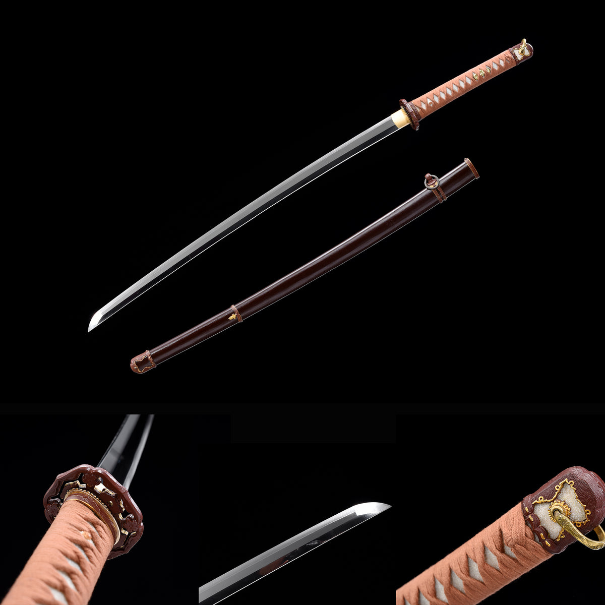 Imperial Officer Tachi with Real Hamon | Full Tang 1095 Steel Lacquered Steel Scabbard 103cm
