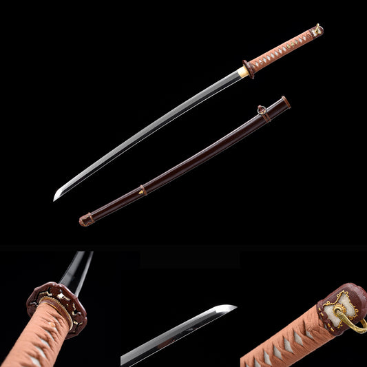 Imperial Officer Tachi with Real Hamon | Full Tang 1095 Steel Lacquered Steel Scabbard 103cm