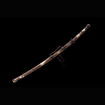Overlord Tachi with Real Hamon | Full Tang Folded Pattern Steel All-Copper Scabbard 120cm