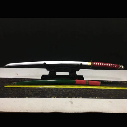 Military Green Katana with Real Hamon | Full Tang Clay Tempered T10 Steel Lacquered Wood Scabbard 104cm