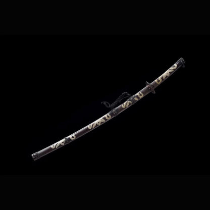 Imperial Auspicious Tachi with Real Hamon | Full Tang Folded Pattern Steel All-Copper Scabbard 103cm