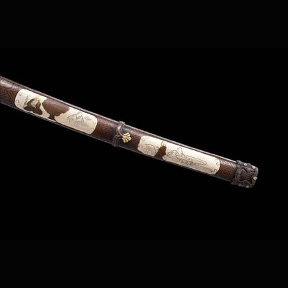 Abundant Cloud Tachi with Real Hamon | Full Tang Laminated Steel All-Copper Scabbard 106cm