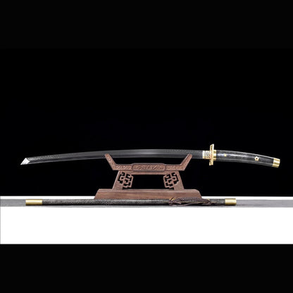 Emperor Tachi with Real Hamon | Full Tang Clay Tempered T10 Steel Natural Redwood Scabbard 105cm
