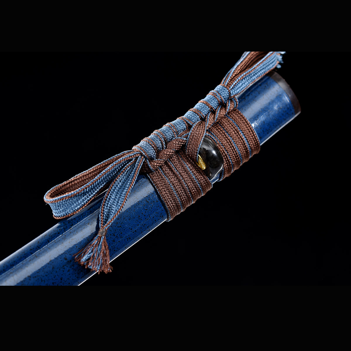 Azure Wave Folded Steel Katana with Real Hamon | Full Tang 8000-Layer Tri-Color Polished Buffalo Horn 103cm