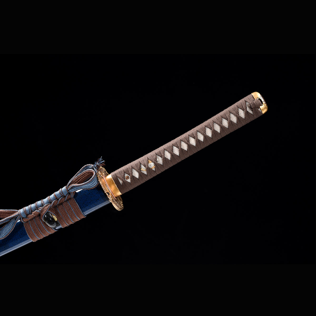 Azure Wave Folded Steel Katana with Real Hamon | Full Tang 8000-Layer Tri-Color Polished Buffalo Horn 103cm