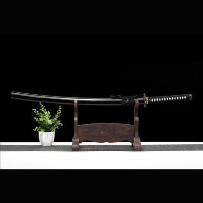 Dragon Plum Katana with Real Hamon | Full Tang Twist Damascus Steel Gold Silver Gilded Copper Fittings Lacquered Wood Scabbard 102cm
