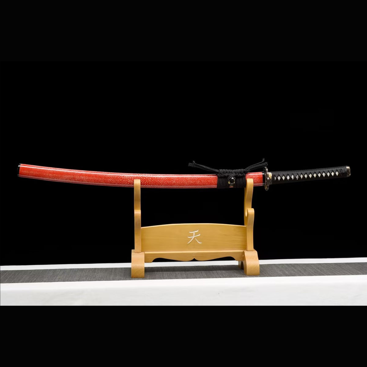 Sea Dragon Katana with Real Hamon | Full Tang Folded Pattern Steel Red Pearl Rayskin Scabbard 103cm