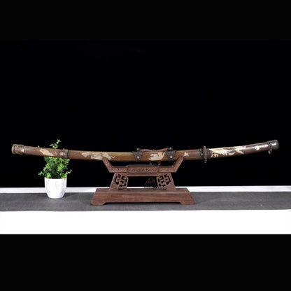 Jinchuan Tachi with Real Hamon | Full Tang Folded Damascus Steel Copper-Wrapped Wood Scabbard 103cm