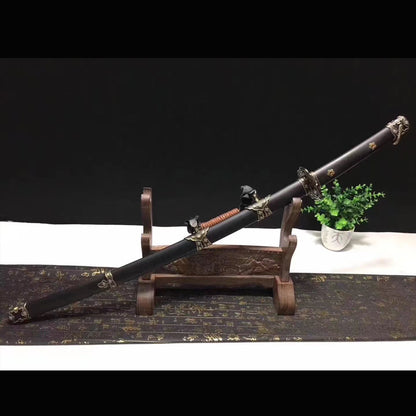 Brass Fitted Black Ebony Tachi with Real Hamon | Full Tang Clay Tempered Folded Pattern Steel 13-Stage Polished 103cm