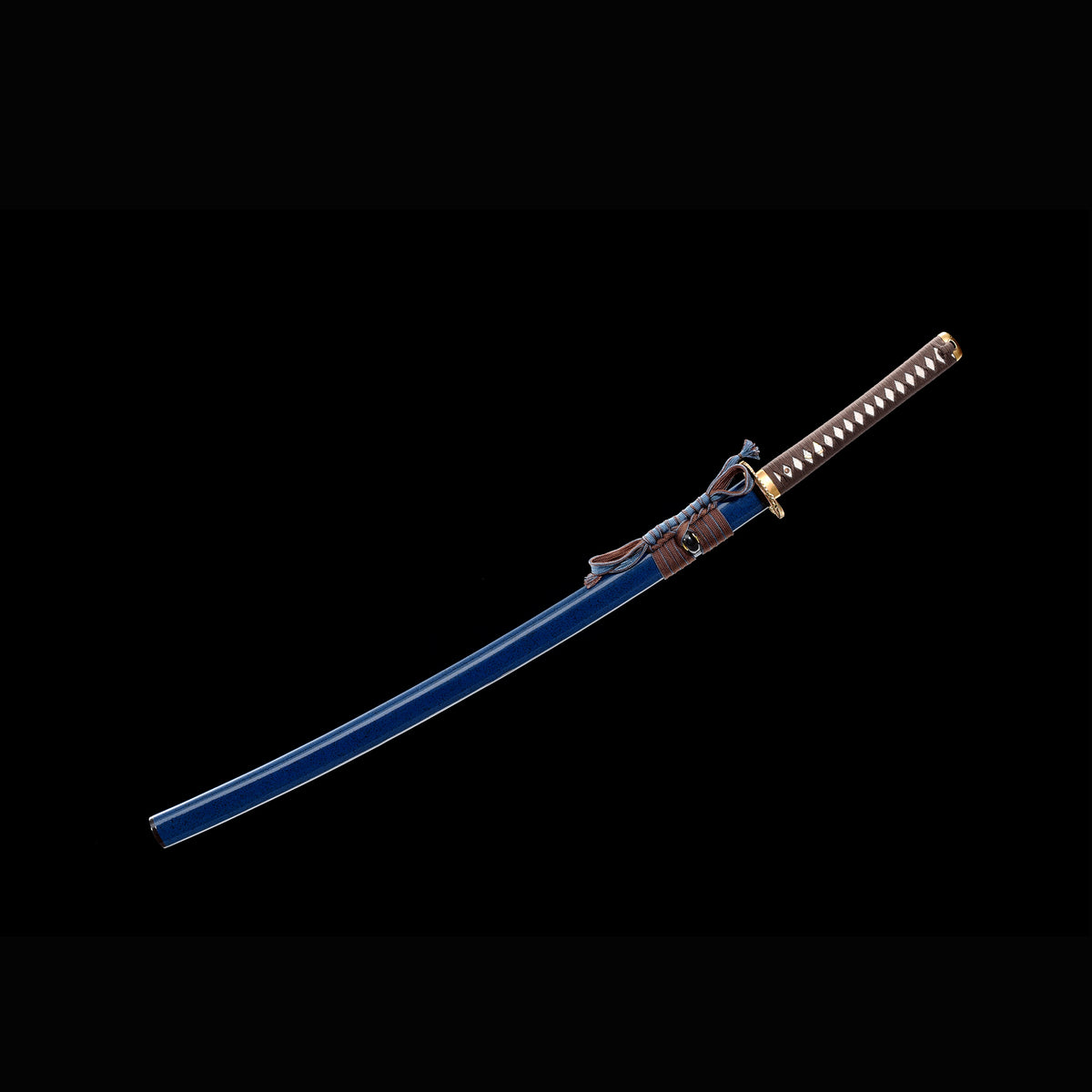Azure Wave Folded Steel Katana with Real Hamon | Full Tang 8000-Layer Tri-Color Polished Buffalo Horn 103cm
