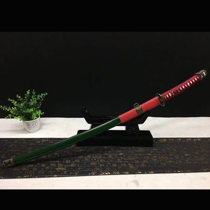 Military Green Katana with Real Hamon | Full Tang Clay Tempered T10 Steel Lacquered Wood Scabbard 104cm