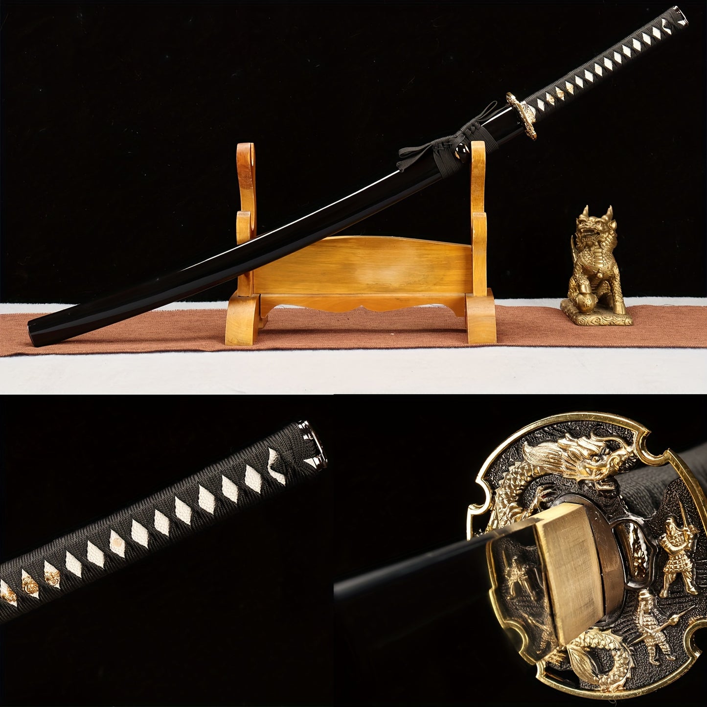 Four-Sided Cloud Dragon Katana · High Manganese Steel Black Blade (103cm)