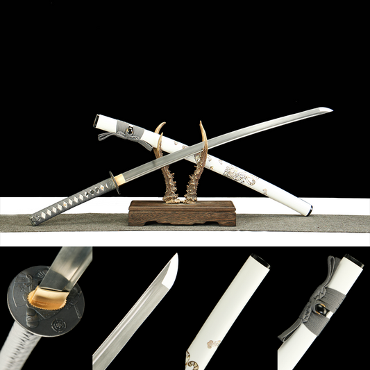 White Tiger's Roar - Handmade 1065 Steel Katana with Oil Quenched & Tempered Blade, Wooden Scabbard, Zinc Alloy Fittings - Unique Collector Sword