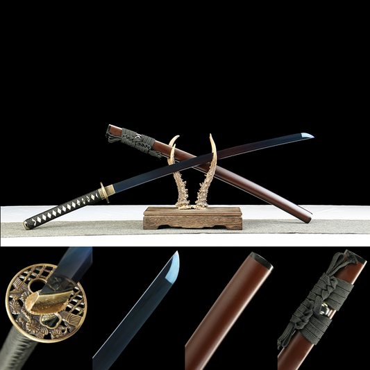 Yarin Katana with 1065 Carbon Steel Blade, Ebony Wood Saya, Oil Quenched and Tempered