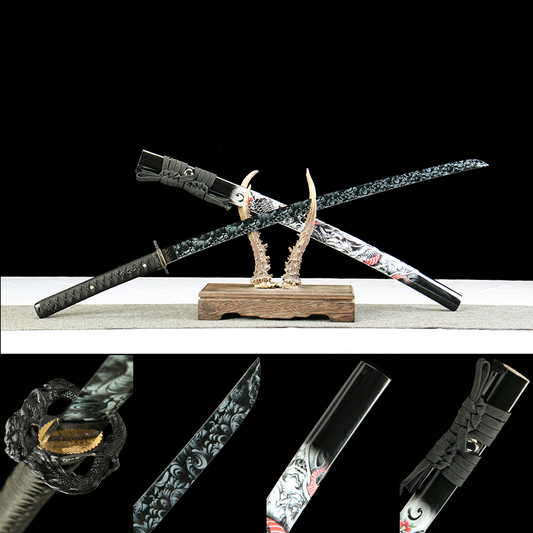 Annihilation Katana with 1065 Carbon Steel Blade, Ebony Wood Saya, Oil Quenched and Tempered
