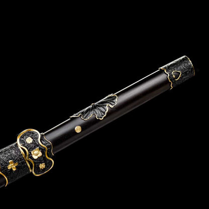 Black Gold Embroidered Spring Knife ~ Falling Shadow (SHARP)
