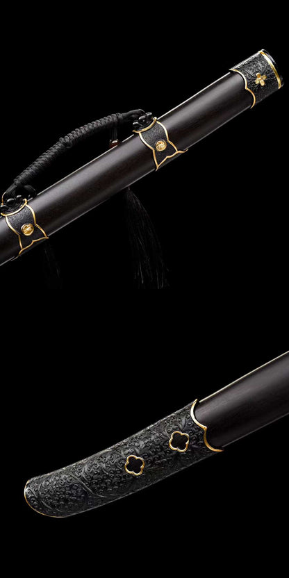 Black Gold Embroidered Spring Knife ~ Falling Shadow (SHARP)