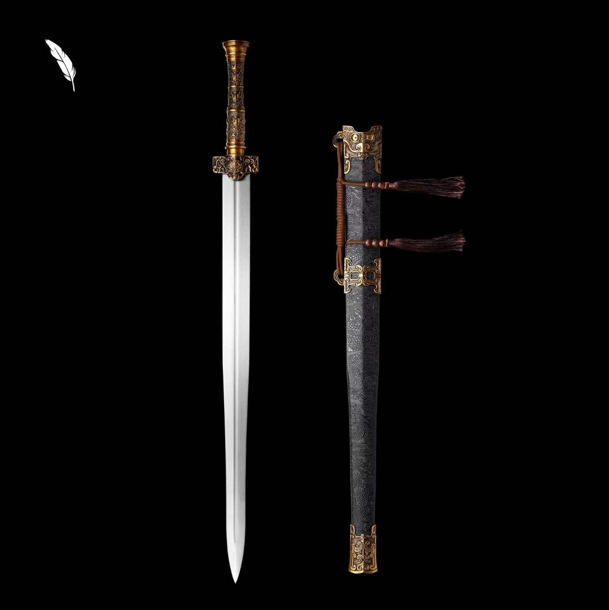 Crimson Flame Chu Jian | Full Tang High Manganese Steel Brocade Scabbard 91cm