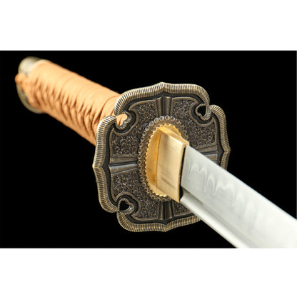 T10 Clay Tempered Tachi · Gold Lacquer Scabbard (103cm)