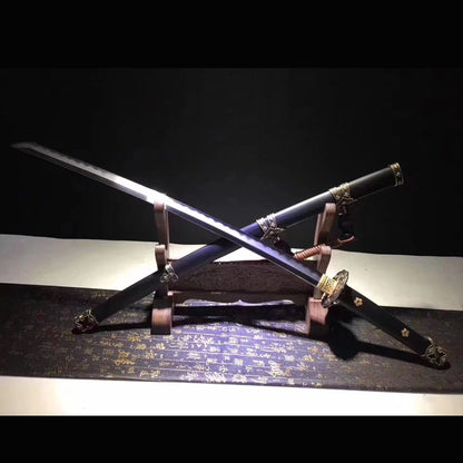 Brass Fitted Black Ebony Tachi with Real Hamon | Full Tang Clay Tempered Folded Pattern Steel 13-Stage Polished 103cm