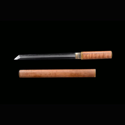 Golden Phoebe Wood Shichimai Tanto with Real Hamon | Full Tang 7-Piece Laminated Steel 50cm