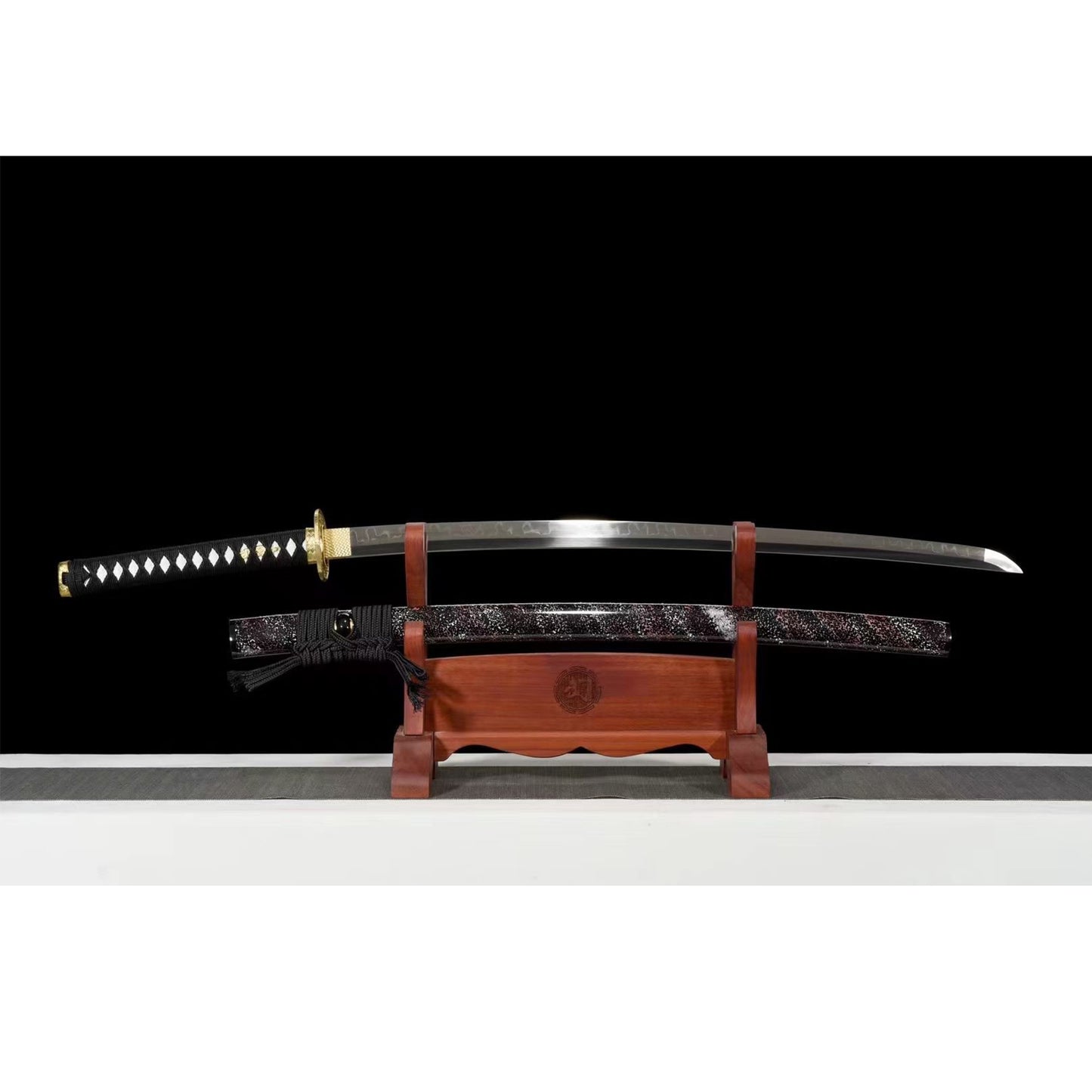 103cm/40.55 Inch Authentic Handmade Burnished Blade T10 Steel Japanese Samurai Sword Golden Bamboo Uchiha