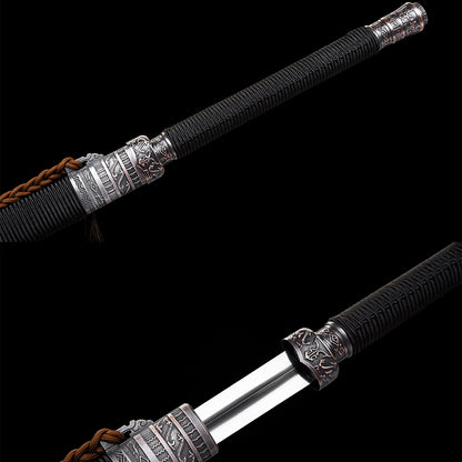 Handcrafted Full Tang Chinese Sword  Two-handed Sword Wolong With Patterned Steel Blade