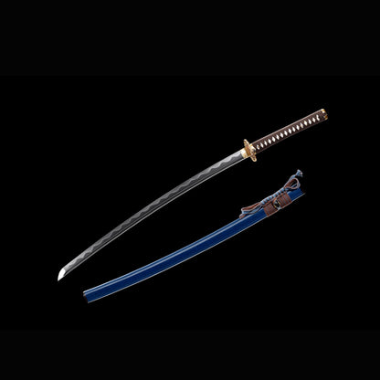 Azure Wave Folded Steel Katana with Real Hamon | Full Tang 8000-Layer Tri-Color Polished Buffalo Horn 103cm