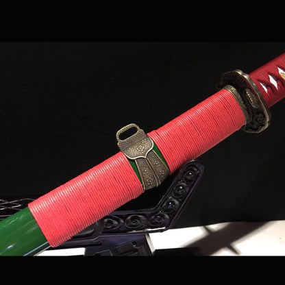 Military Green Katana with Real Hamon | Full Tang Clay Tempered T10 Steel Lacquered Wood Scabbard 104cm