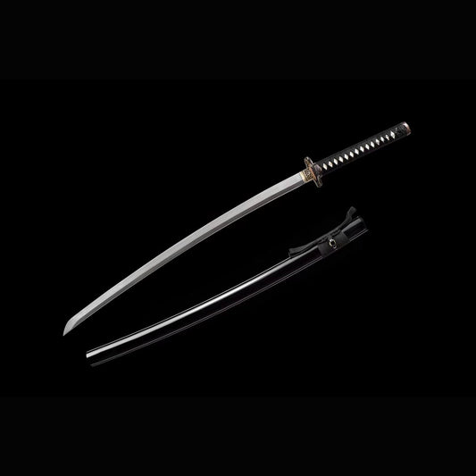 Dragon Plum Katana with Real Hamon | Full Tang Twist Damascus Steel Gold Silver Gilded Copper Fittings Lacquered Wood Scabbard 102cm