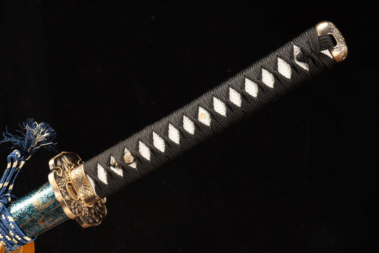 103cm/40.55 inch authentic hand-forged patterned steel copper-clad samurai sword - Flower Language