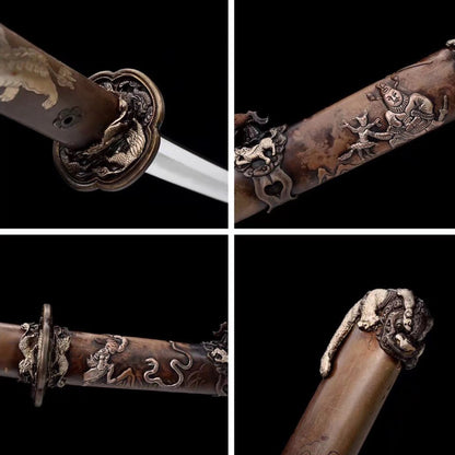 Overlord Tachi with Real Hamon | Full Tang Folded Pattern Steel All-Copper Scabbard 120cm