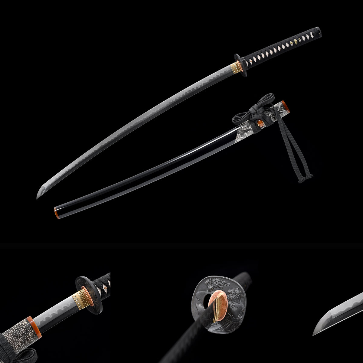 Tamahagane Choji Katana with Real Hamon | Full Tang 18-Stage Polished Black Urushi Scabbard 102cm