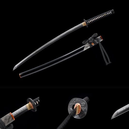 Tamahagane Choji Katana with Real Hamon | Full Tang 18-Stage Polished Black Urushi Scabbard 102cm
