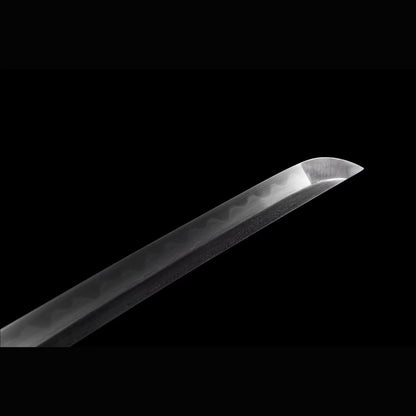 Chrysanthemum Nodachi with Real Hamon | Full Tang Clay Tempered Folded Pattern Steel Black Ebony Scabbard 100cm