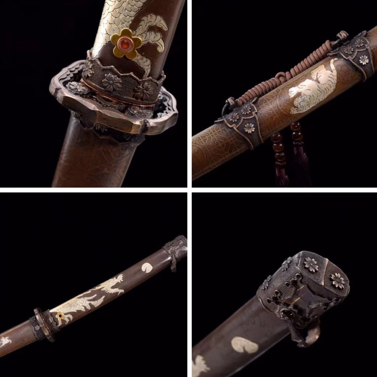 Jinchuan Tachi with Real Hamon | Full Tang Folded Damascus Steel Copper-Wrapped Wood Scabbard 103cm