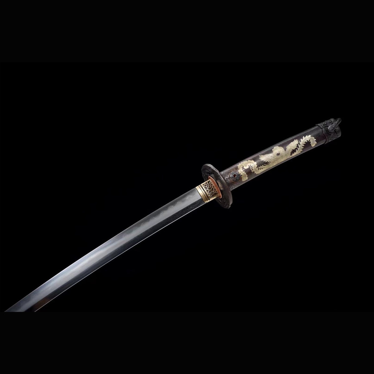 Imperial Auspicious Tachi with Real Hamon | Full Tang Folded Pattern Steel All-Copper Scabbard 103cm