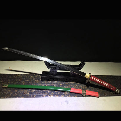 Military Green Katana with Real Hamon | Full Tang Clay Tempered T10 Steel Lacquered Wood Scabbard 104cm