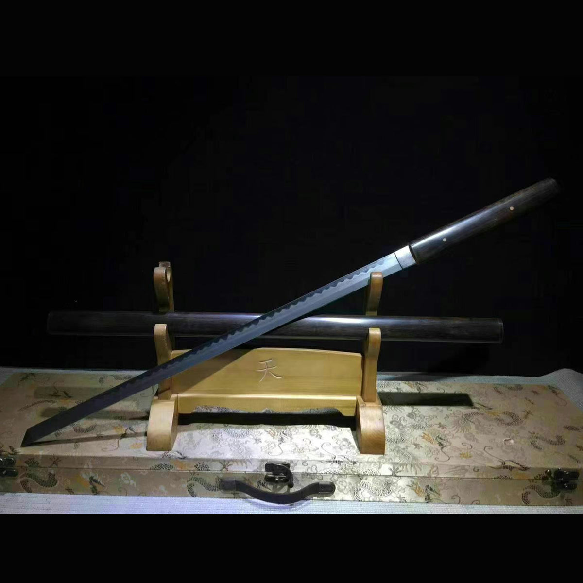 Natural Ebony Wootz Steel Iaido Sword with Real Hamon | Full Tang Natural Horn Accents 99cm