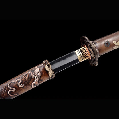 Overlord Tachi with Real Hamon | Full Tang Folded Pattern Steel All-Copper Scabbard 120cm