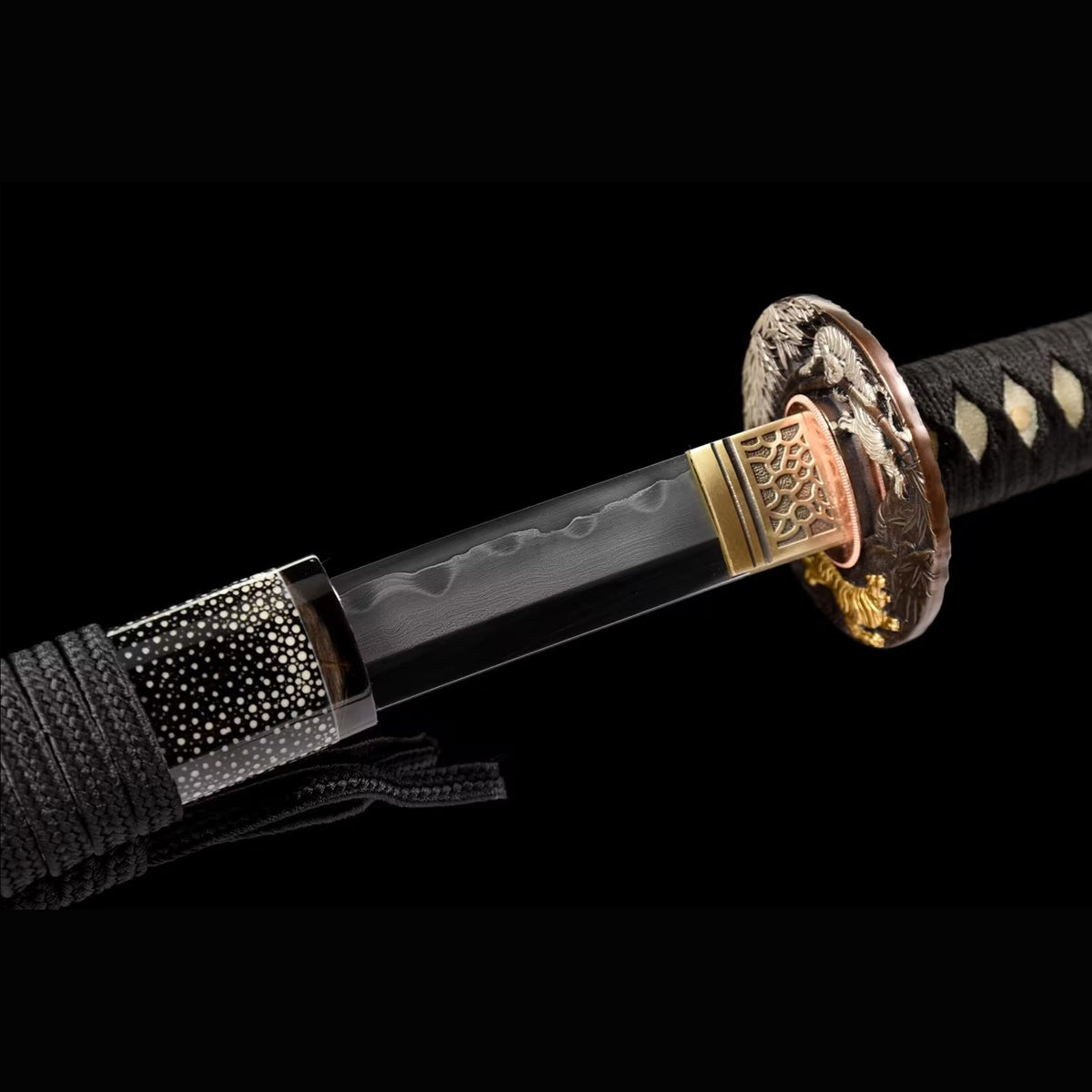 Roaring Tiger Sanmai Katana with Real Hamon | Full Tang Laminated Steel Diagonal Rayskin Scabbard 103cm