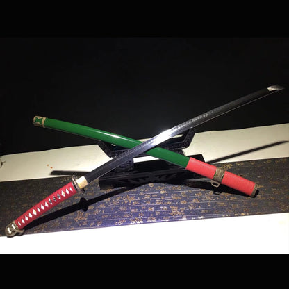 Military Green Katana with Real Hamon | Full Tang Clay Tempered T10 Steel Lacquered Wood Scabbard 104cm