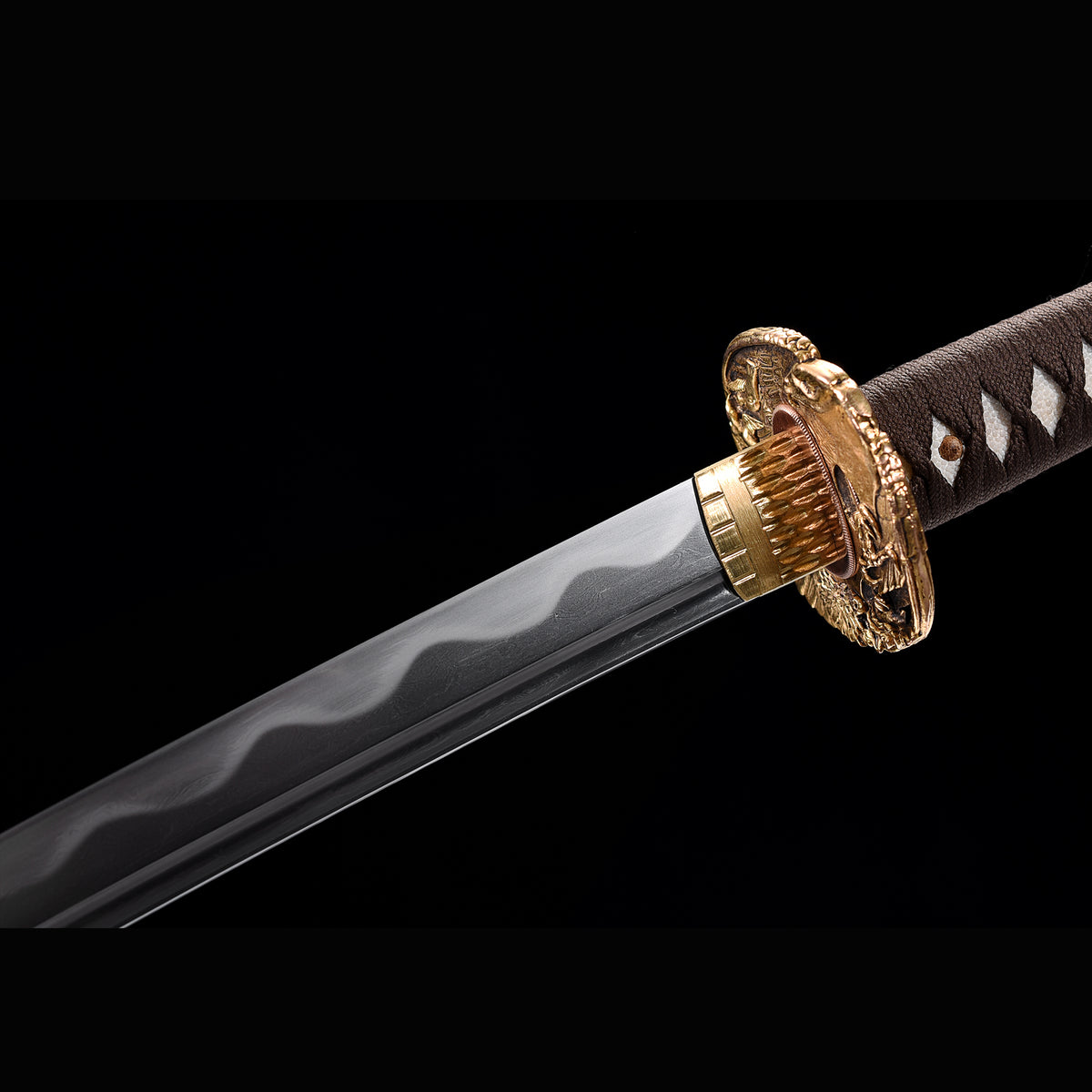 Azure Wave Folded Steel Katana with Real Hamon | Full Tang 8000-Layer Tri-Color Polished Buffalo Horn 103cm