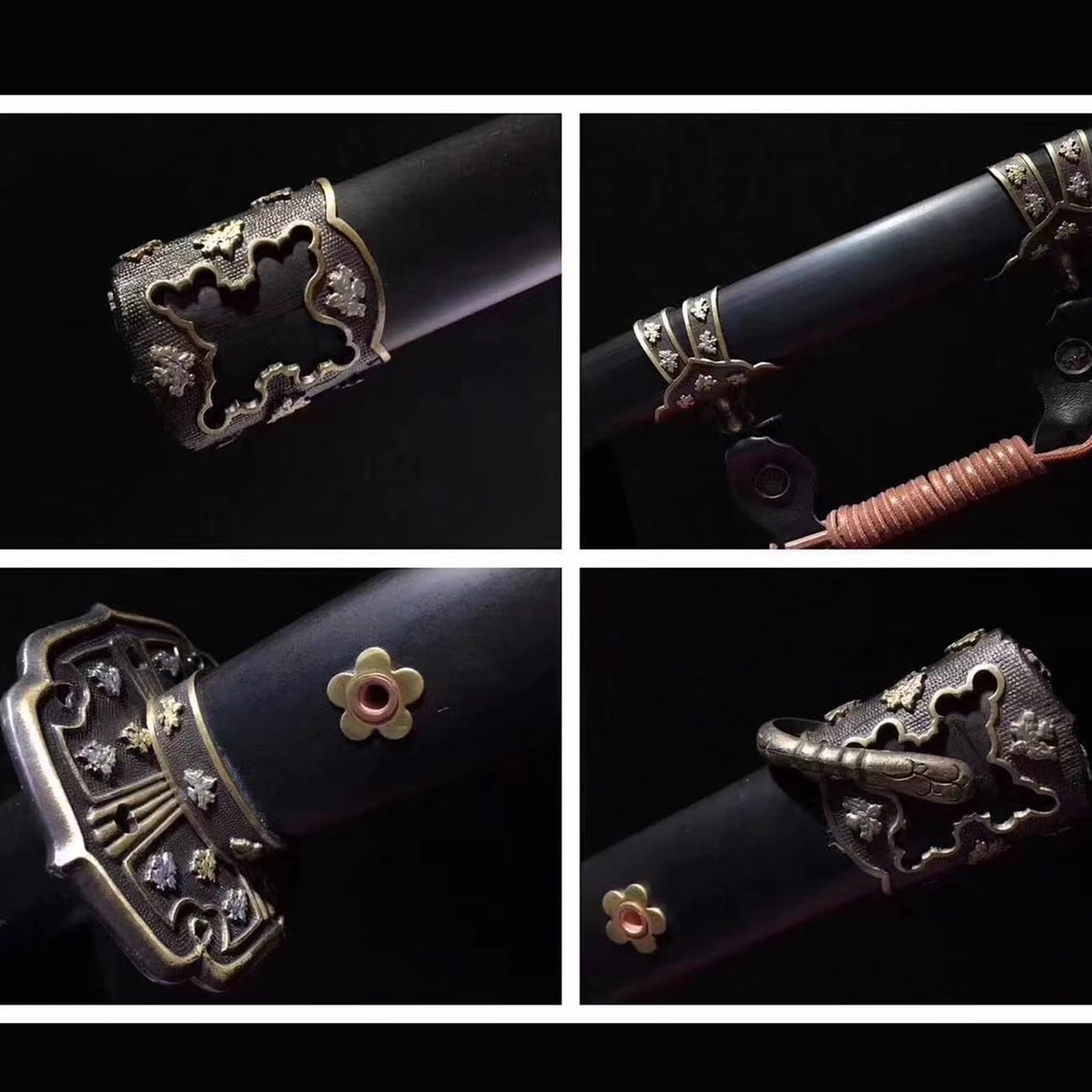 Brass Fitted Black Ebony Tachi with Real Hamon | Full Tang Clay Tempered Folded Pattern Steel 13-Stage Polished 103cm