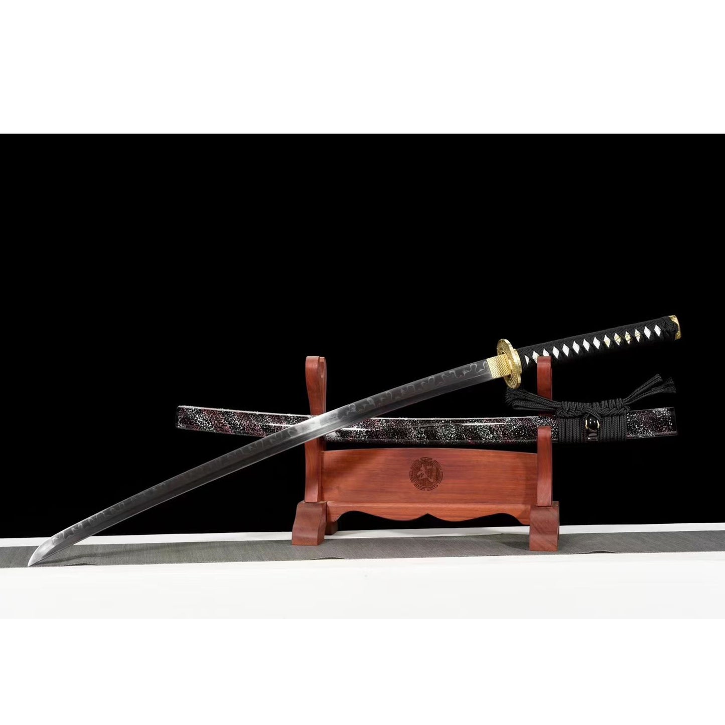 103cm/40.55 Inch Authentic Handmade Burnished Blade T10 Steel Japanese Samurai Sword Golden Bamboo Uchiha