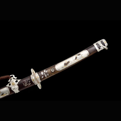 Tokugawa Shogunate Tachi | Full Tang Twisted Dense Ladder Damascus Steel All-Copper Scabbard 120cm
