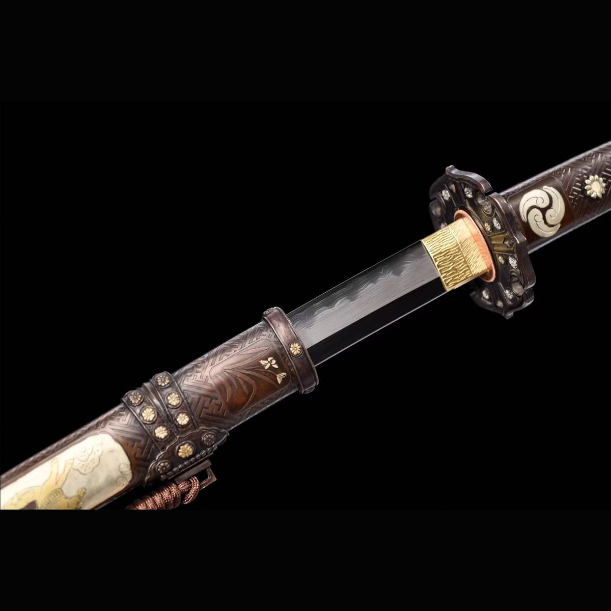 Abundant Cloud Tachi with Real Hamon | Full Tang Laminated Steel All-Copper Scabbard 106cm